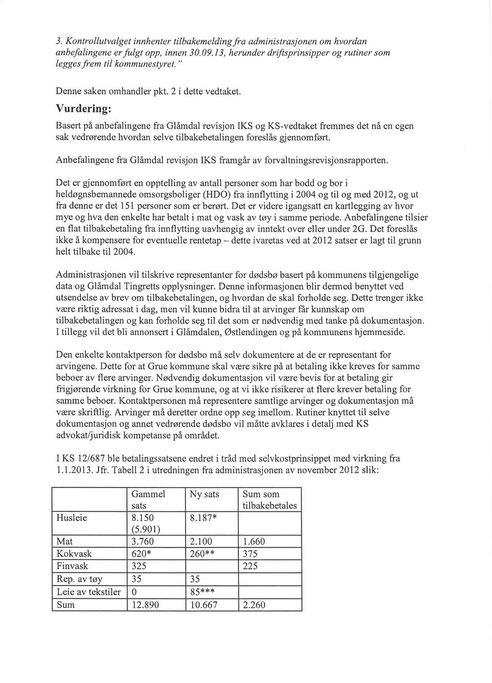 Vurdering: Basert på anbefalingene fra Glåmdal revisjon IKS og KS-vedtaket fremmes det nå en egen sak vedrørende hvordan selve tilbakebetalingen foreslås gj ennomført.