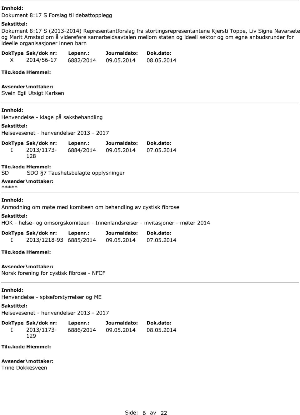 Helsevesenet - henvendelser 2013-2017 2013/1173-128 6884/2014 07.05.