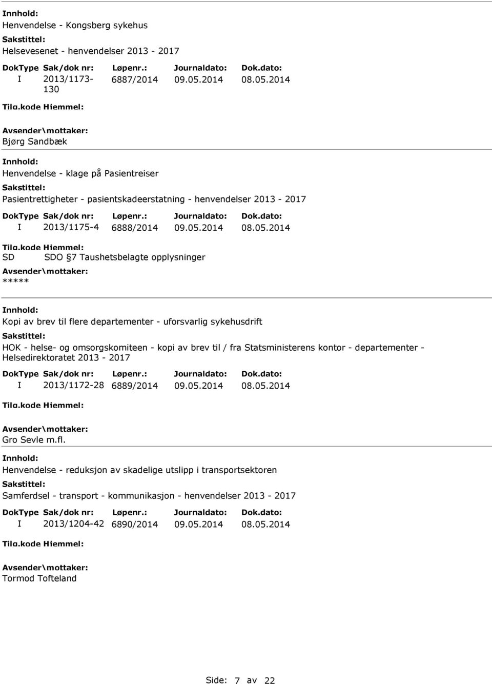 sykehusdrift HOK - helse- og omsorgskomiteen - kopi av brev til / fra Statsministerens kontor - departementer - Helsedirektoratet 2013-2017 2013/1172-28 6889/2014 Gro