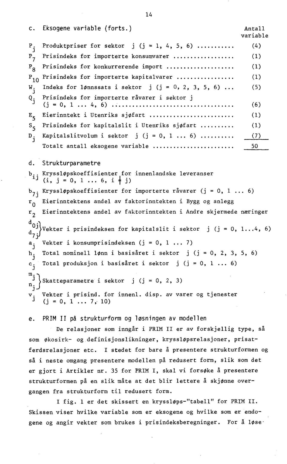 Prisindeks for kapitalslit i Utenriks sjøart (1) D Kapitalslitvolum i sektor j (j =, 1 6) J (7) Totalt antall eksogene variable 5 (4) (1) (1) (1) d Strukturparametre b KrysslOpskoeffisienter for