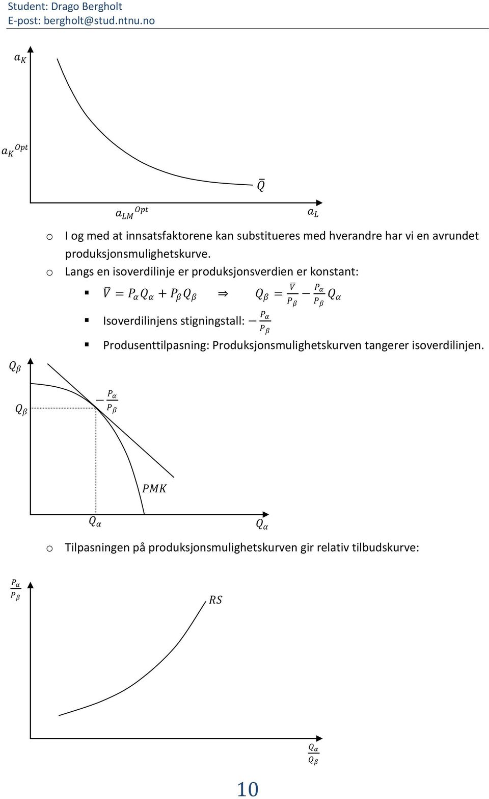 o Langs en isoverdilinje er produksjonsverdien er konstant: V = α + = V α Isoverdilinjens