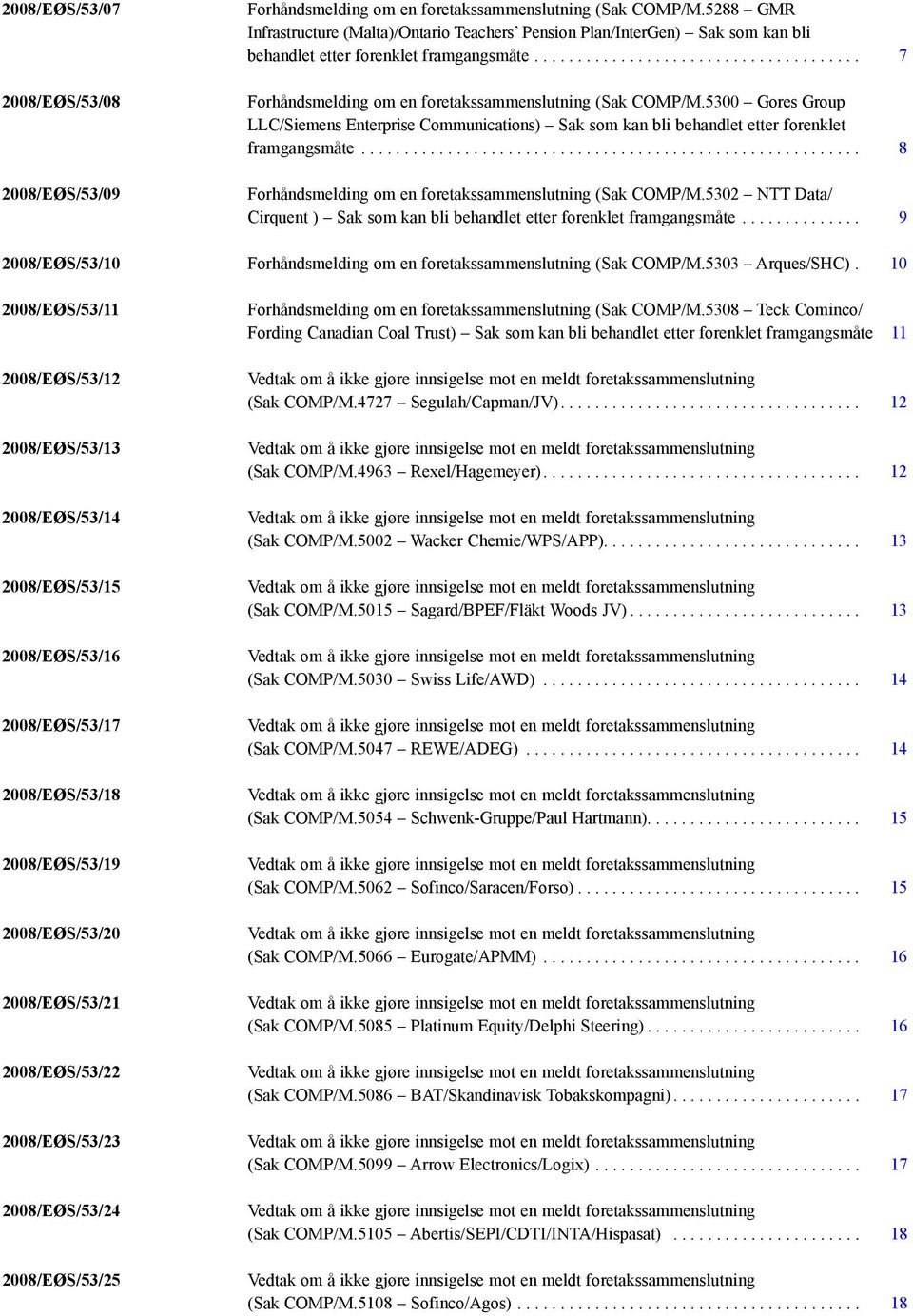 5300 Gores Group LLC/Siemens Enterprise Communications) Sak som kan bli behandlet etter forenklet framgangsmåte... 8 Forhåndsmelding om en foretakssammenslutning (Sak COMP/M.