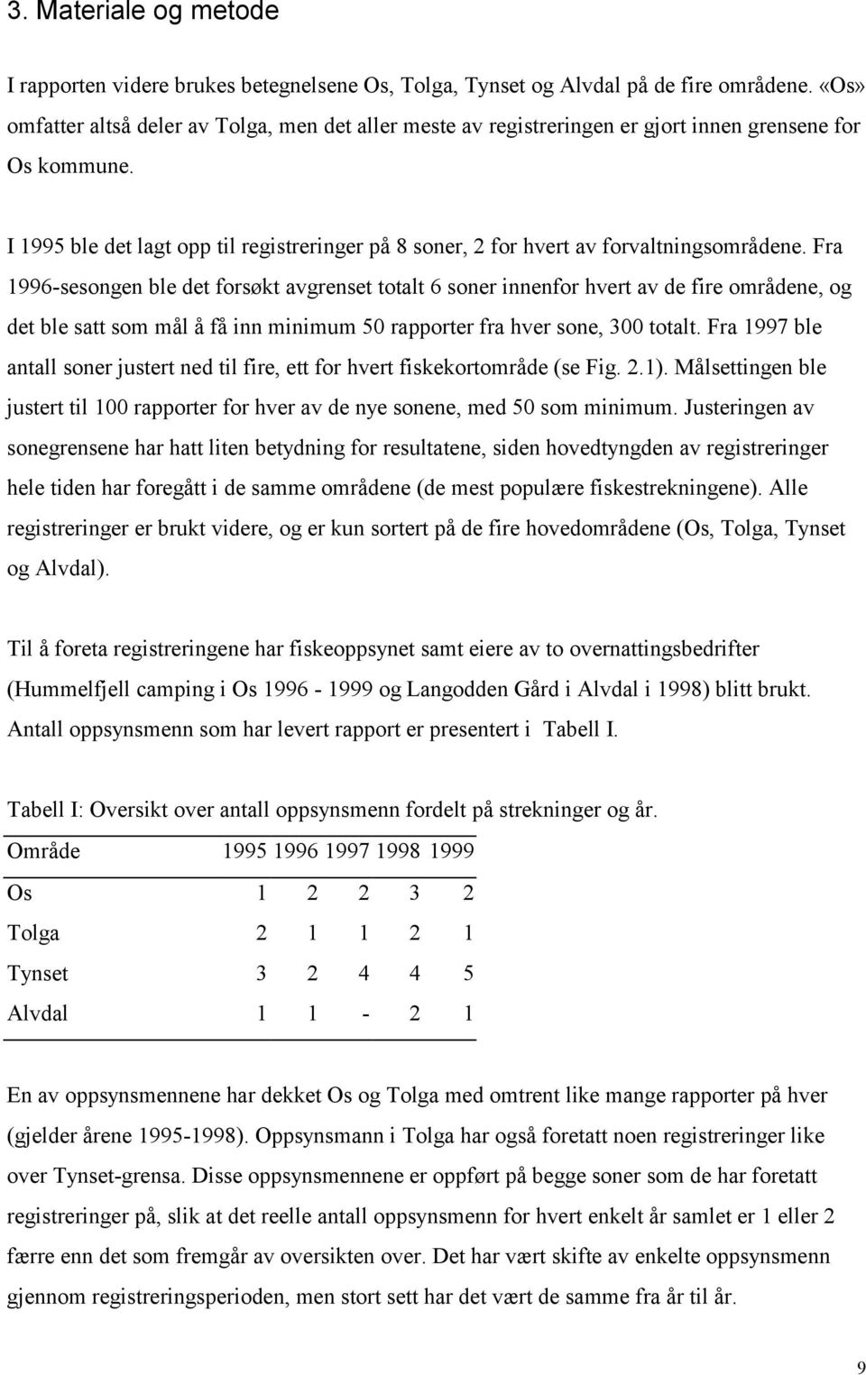 I 1995 ble det lagt opp til registreringer på 8 soner, 2 for hvert av forvaltningsområdene.