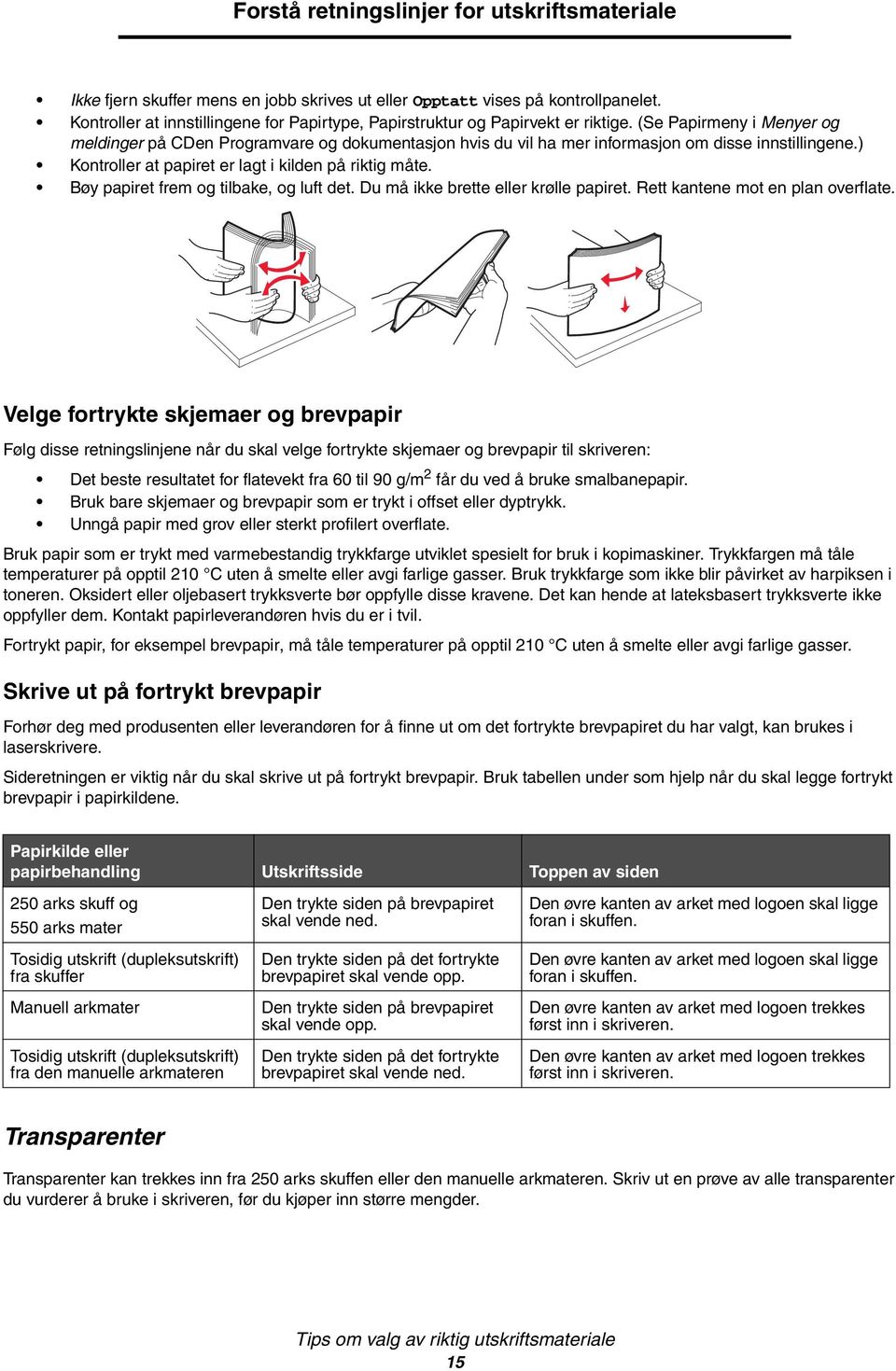 (Se Papirmeny i Menyer og meldinger på CDen Programvare og dokumentasjon hvis du vil ha mer informasjon om disse innstillingene.) Kontroller at papiret er lagt i kilden på riktig måte.