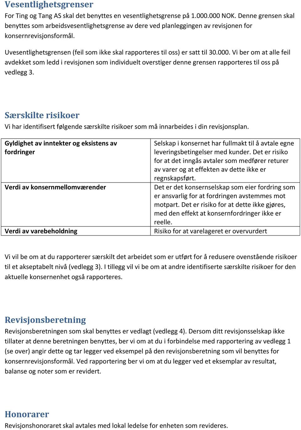 Uvesentlighetsgrensen (feil som ikke skal rapporteres til oss) er satt til 30.000.