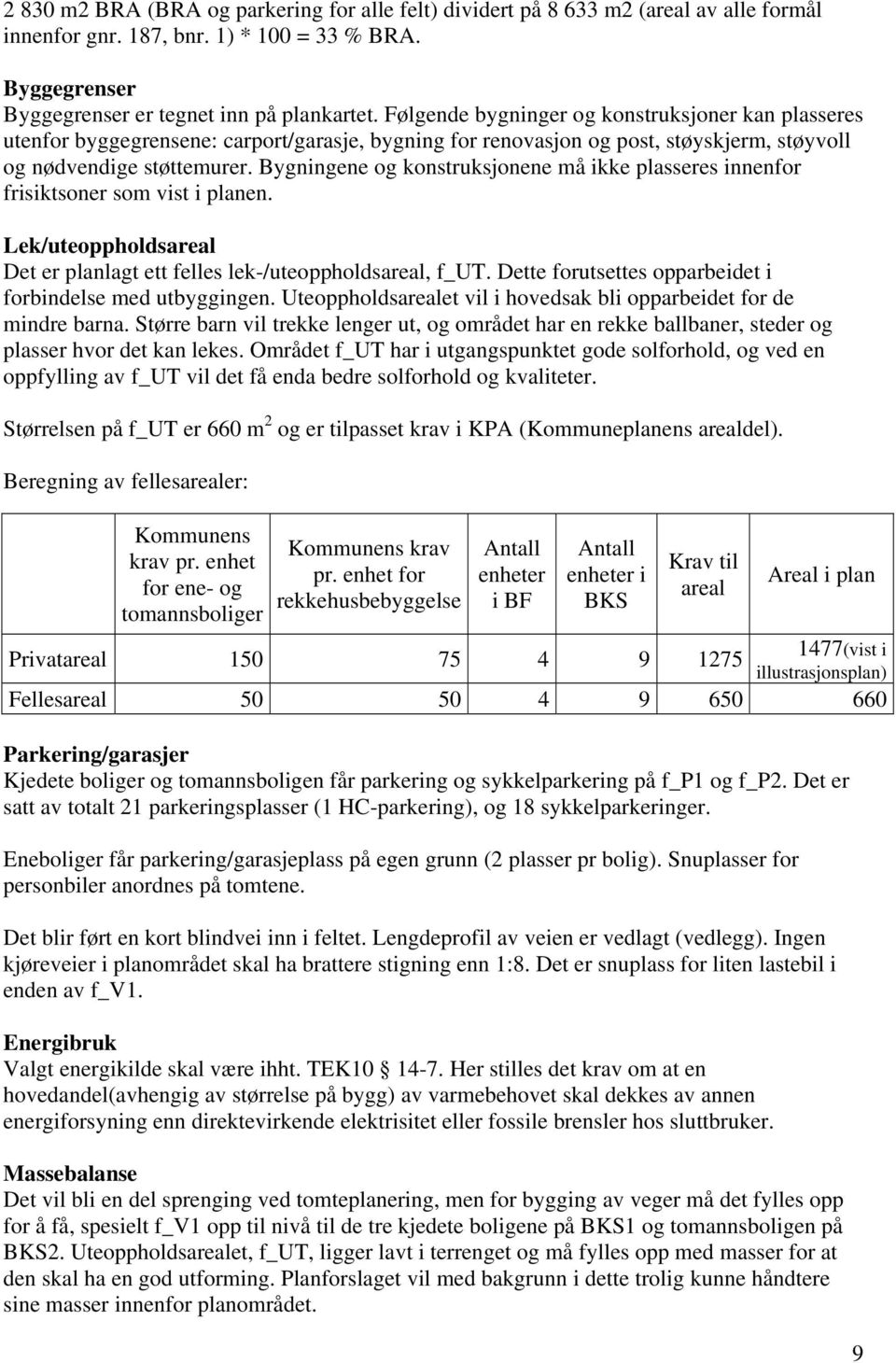 Bygningene og konstruksjonene må ikke plasseres innenfor frisiktsoner som vist i planen. Lek/uteoppholdsareal Det er planlagt ett felles lek-/uteoppholdsareal, f_ut.