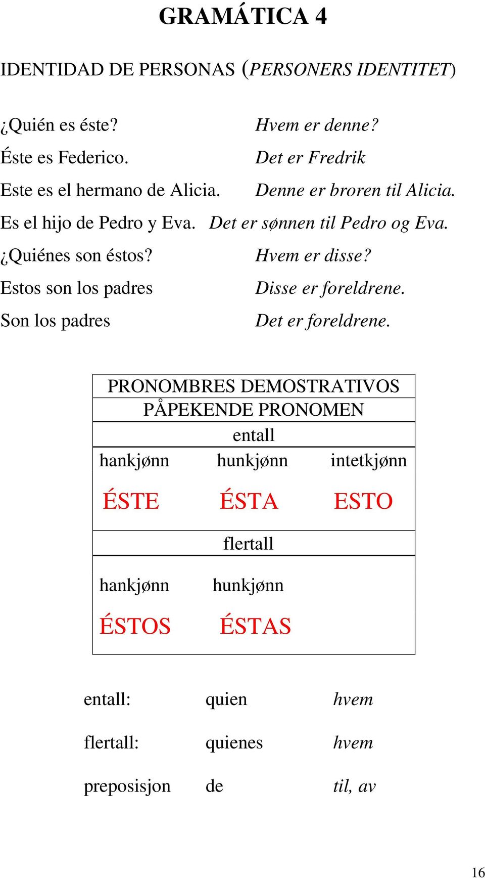 Quiénes son éstos? Hvem er disse? Estos son los padres Disse er foreldrene. Son los padres Det er foreldrene.