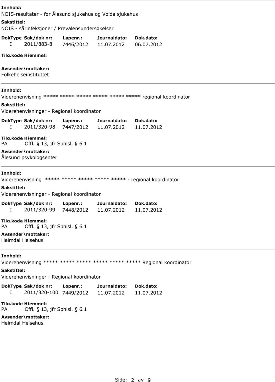 2012 Folkehelseinstituttet nnhold: Viderehenvisning ***** ***** ***** ***** ***** ***** regional koordinator