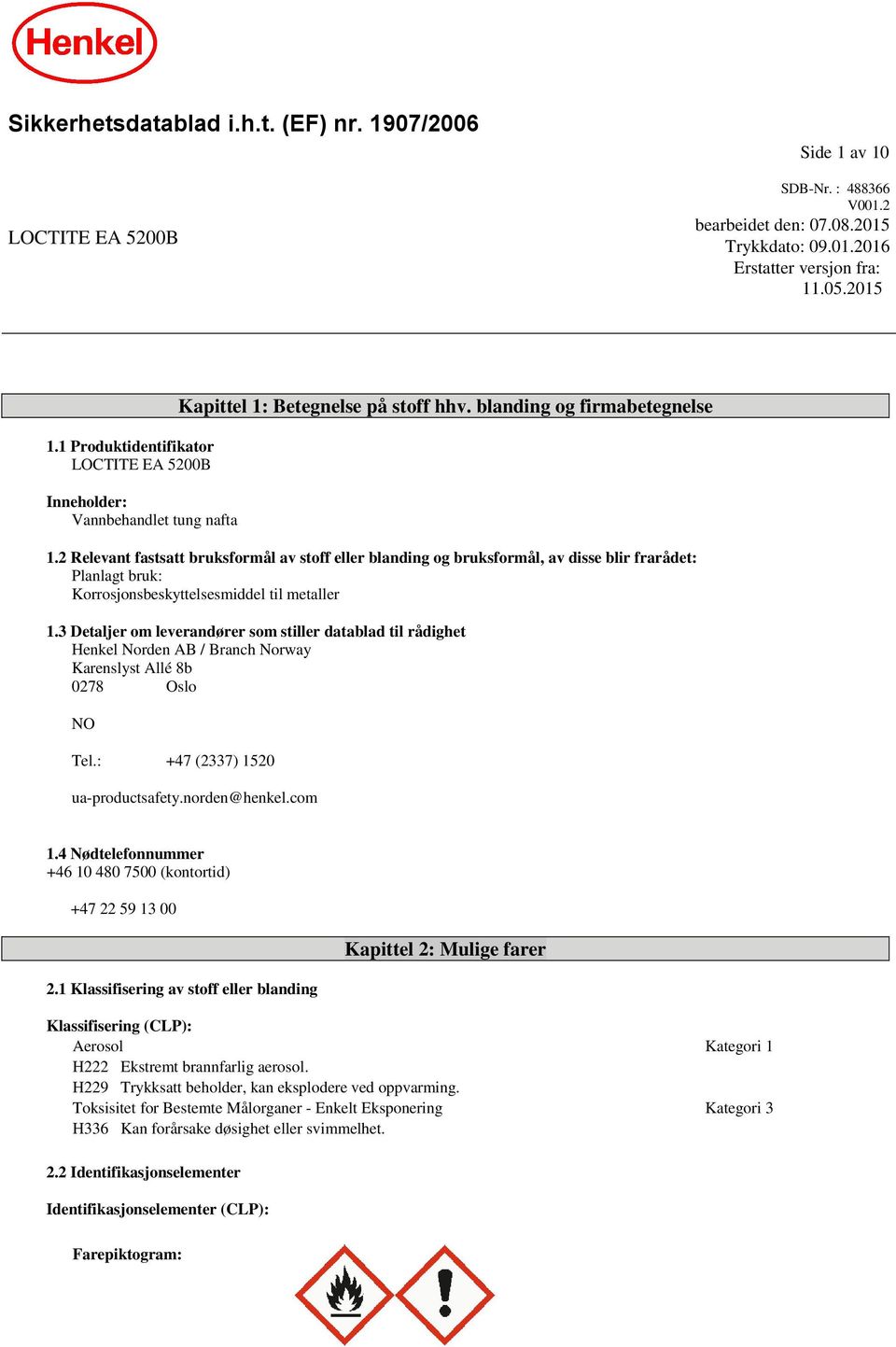 2 Relevant fastsatt bruksformål av stoff eller blanding og bruksformål, av disse blir frarådet: Planlagt bruk: Korrosjonsbeskyttelsesmiddel til metaller 1.