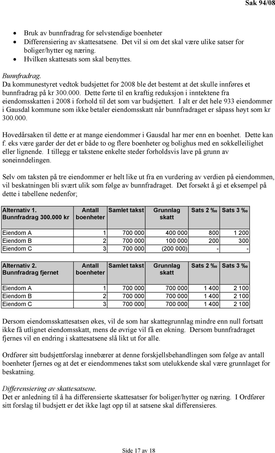 Dette førte til en kraftig reduksjon i inntektene fra eiendomsskatten i 2008 i forhold til det som var budsjettert.