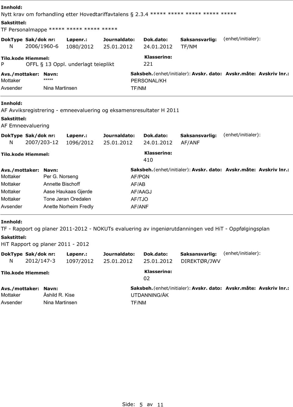 emneevaluering og eksamensresultater H 2011 AF Emneevaluering 2007/203-12 1096/2012 AF/AF er G.