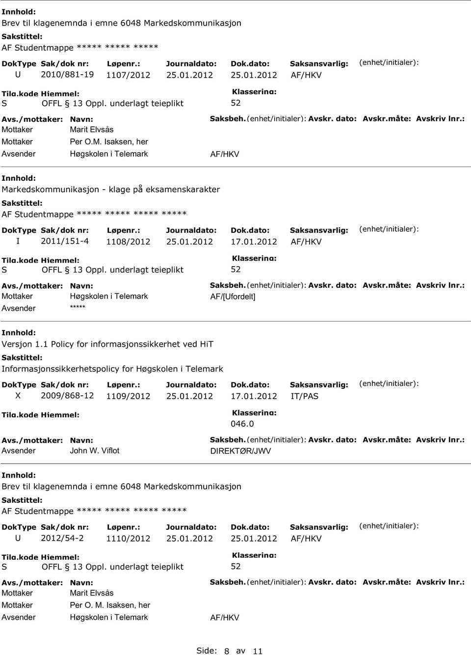 rit Elvsås er O.M. saksen, her Markedskommunikasjon - klage på eksamenskarakter AF tudentmappe ***** ***** ***** ***** 2011