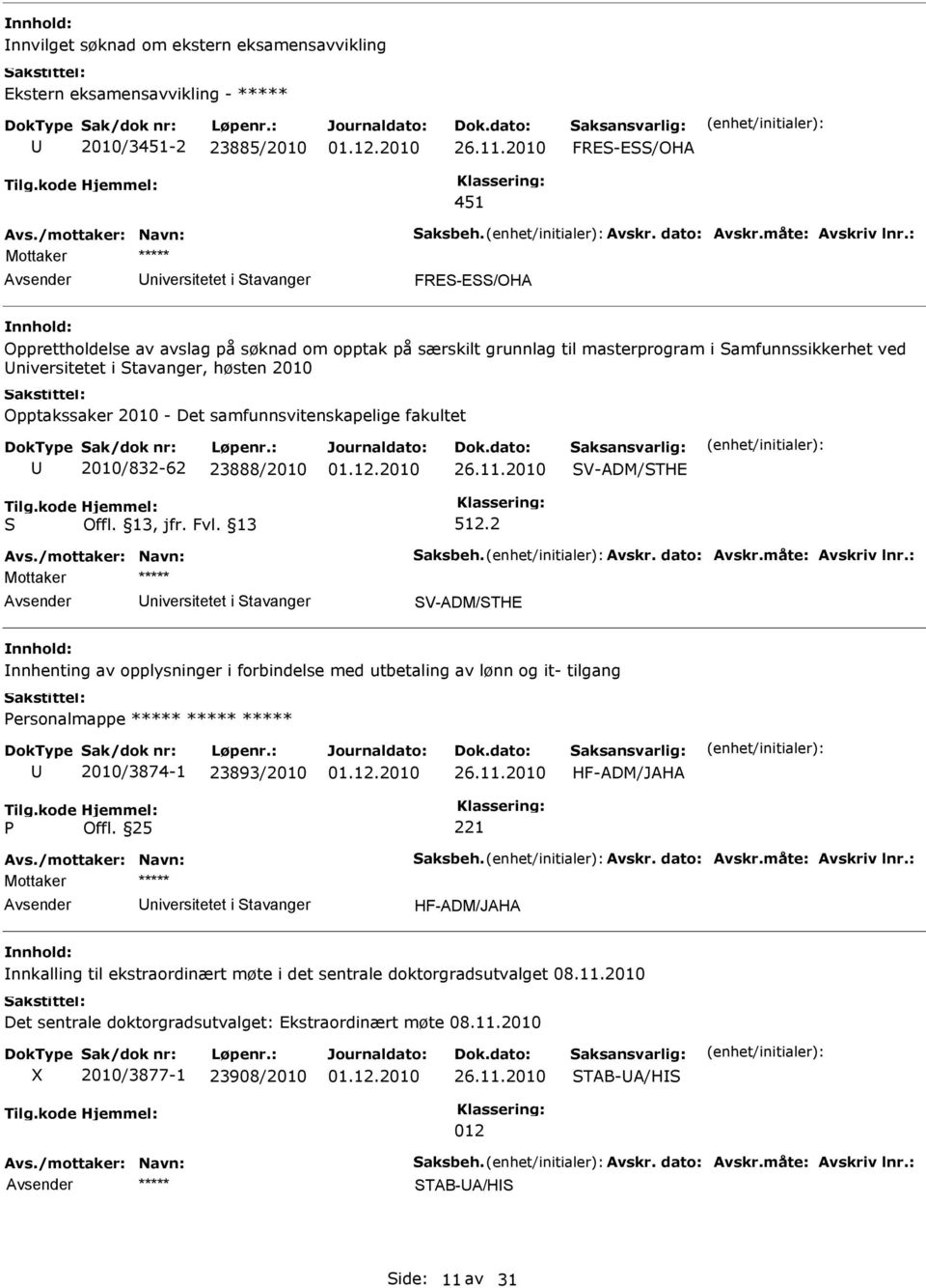 2 niversitetet i tavanger V-ADM/THE nnhenting av opplysninger i forbindelse med utbetaling av lønn og it- tilgang ersonalmappe ***** ***** ***** 2010/3874-1 23893/2010 HF-ADM/JAHA Offl.