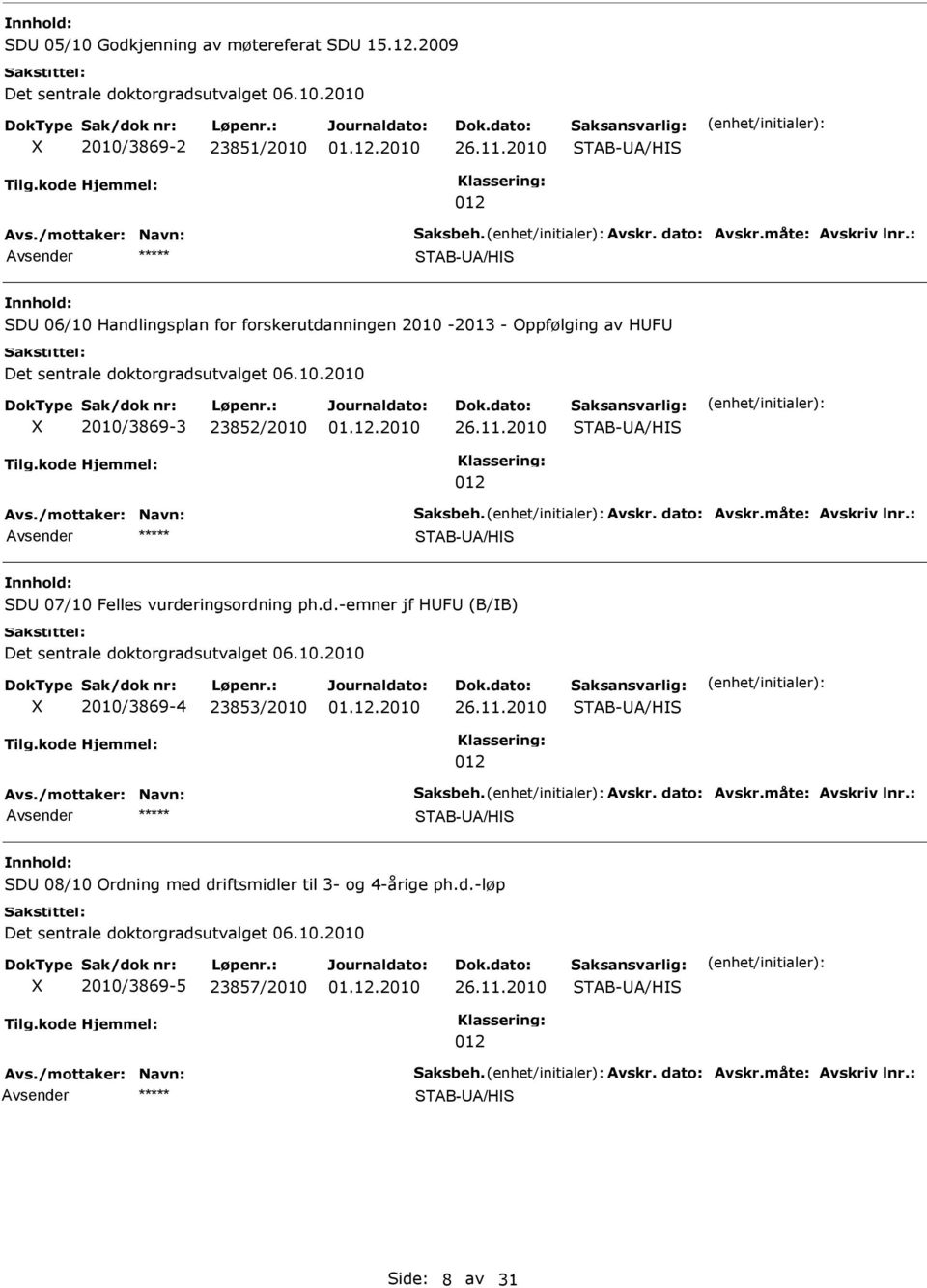 2010 2010/3869-2 23851/2010 TAB-A/H TAB-A/H D 06/10 Handlingsplan for forskerutdanningen 2010-2013 - Oppfølging av HF Det sentrale