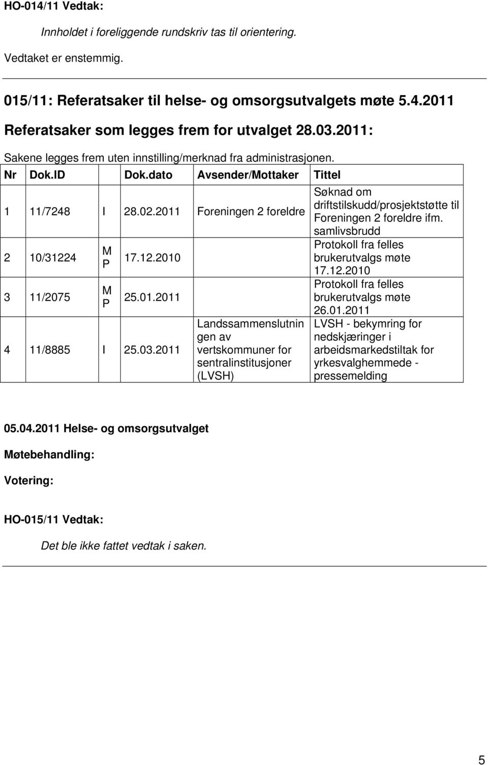 01.2011 4 11/8885 I 25.03.2011 Landssammenslutnin gen av vertskommuner for sentralinstitusjoner (LVSH) Søknad om driftstilskudd/prosjektstøtte til Foreningen 2 foreldre ifm.