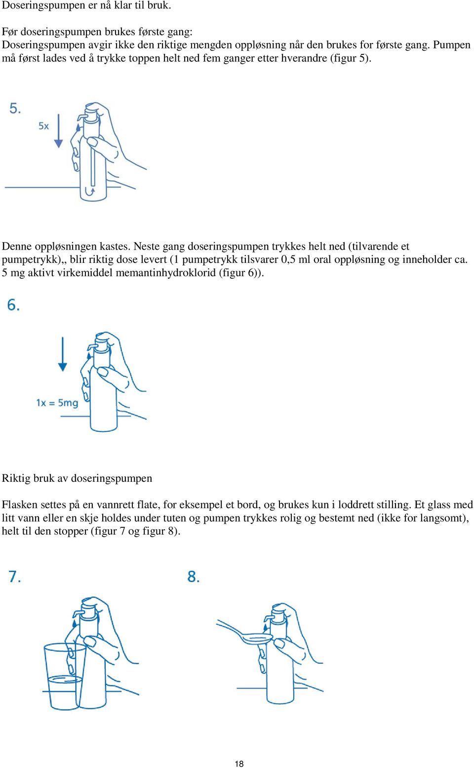 Neste gang doseringspumpen trykkes helt ned (tilvarende et pumpetrykk),, blir riktig dose levert (1 pumpetrykk tilsvarer 0,5 ml oral oppløsning og inneholder ca.