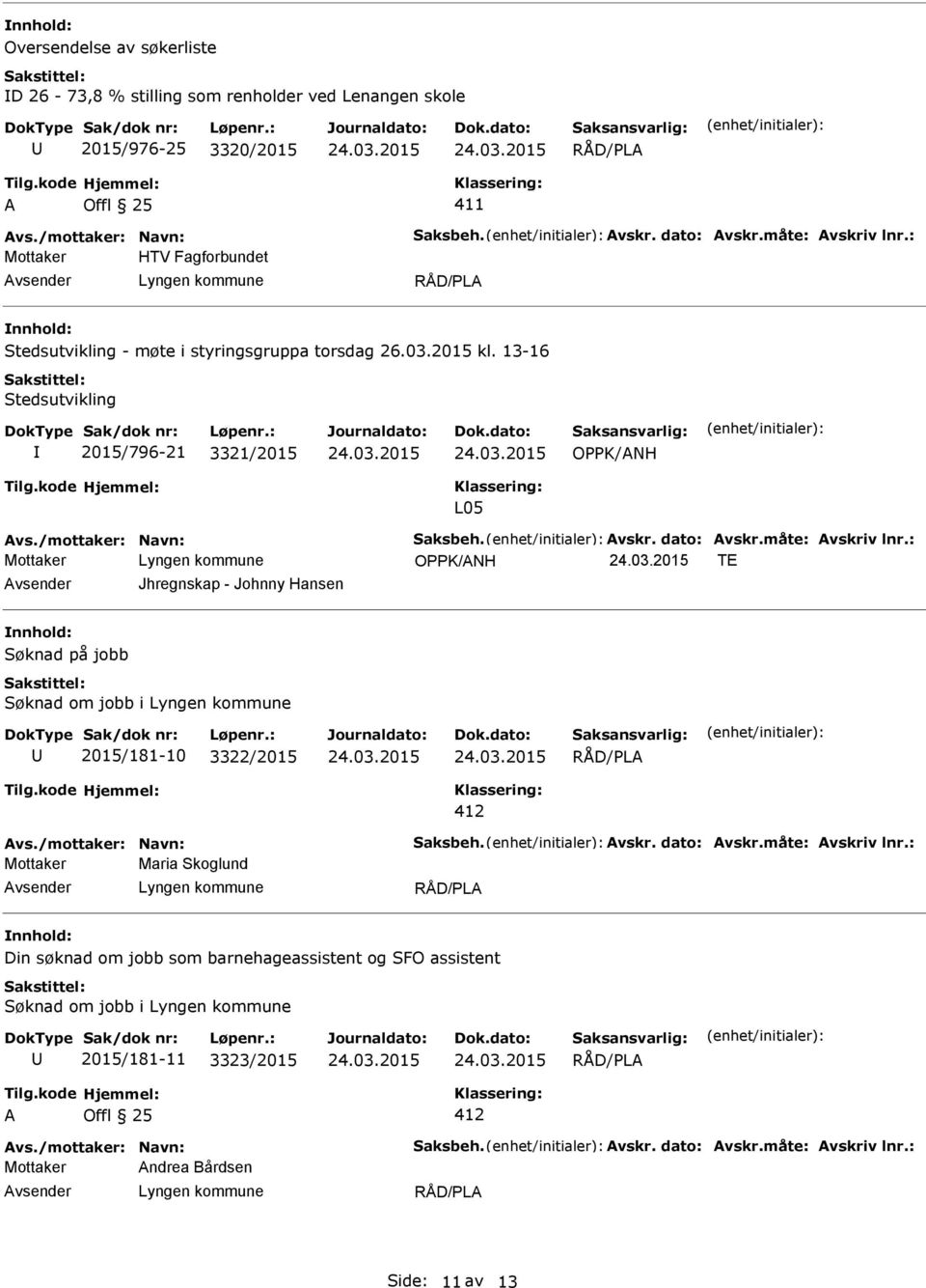 13-16 Stedsutvikling I 2015/796-21 3321/2015 OPPK/NH L05 OPPK/NH TE Jhregnskap - Johnny Hansen Søknad på jobb Søknad om