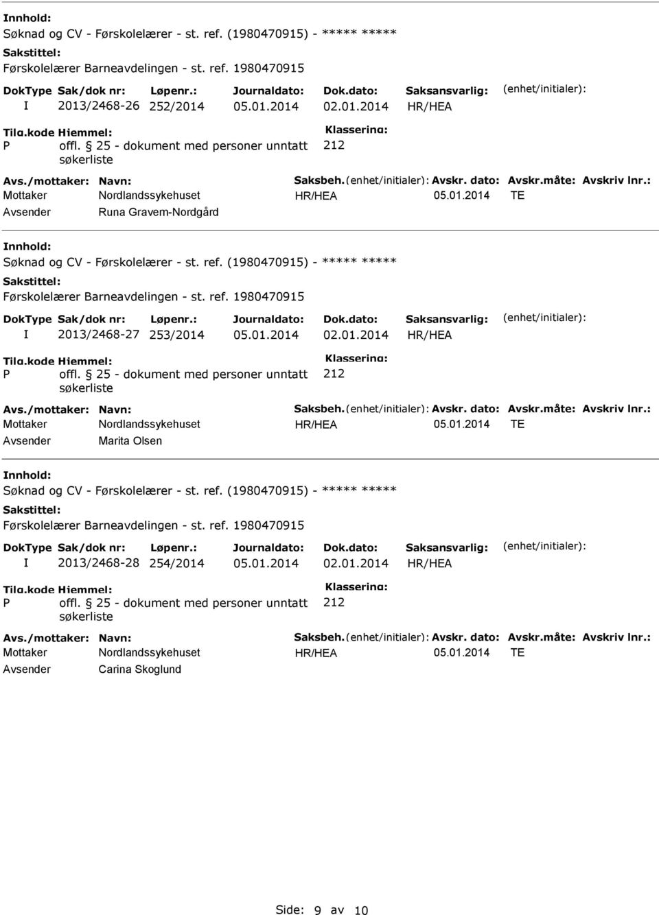 Avskr. dato: Avskr.måte: Avskriv lnr.: Avsender Marita Olsen nnhold: 2013/2468-28 254/2014 Avs.