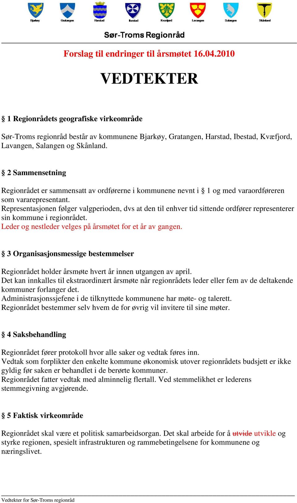 2 Sammensetning Regionrådet er sammensatt av ordførerne i kommunene nevnt i 1 og med varaordføreren som vararepresentant.