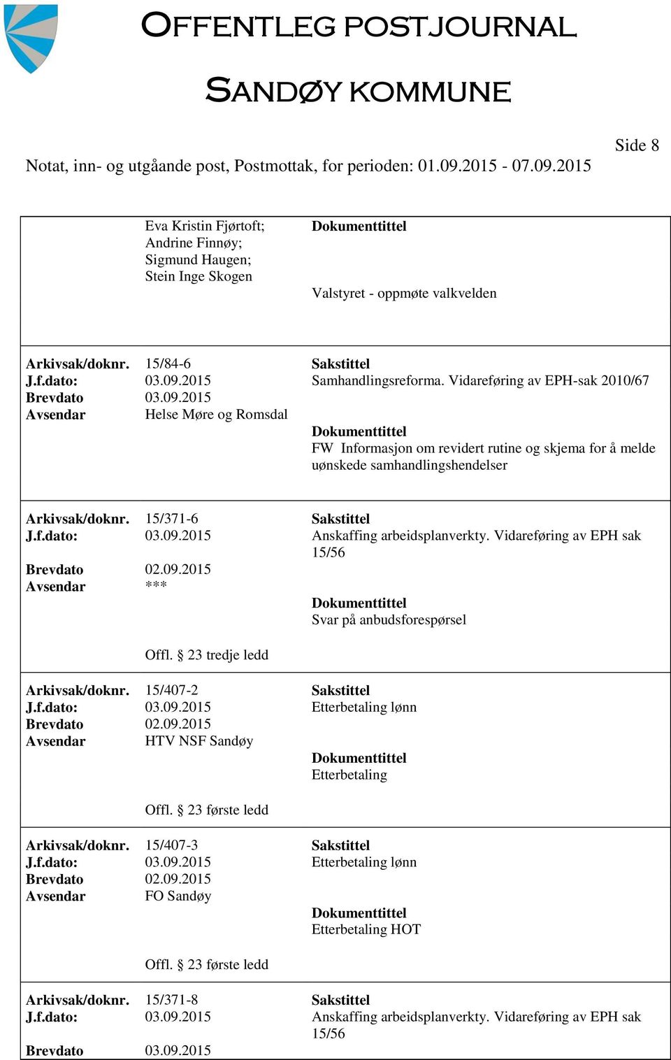 2015 Anskaffing arbeidsplanverkty. Vidareføring av EPH sak 15/56 Svar på anbudsforespørsel Offl. 23 tredje ledd Arkivsak/doknr. 15/407-2 Sakstittel J.f.dato: 03.09.