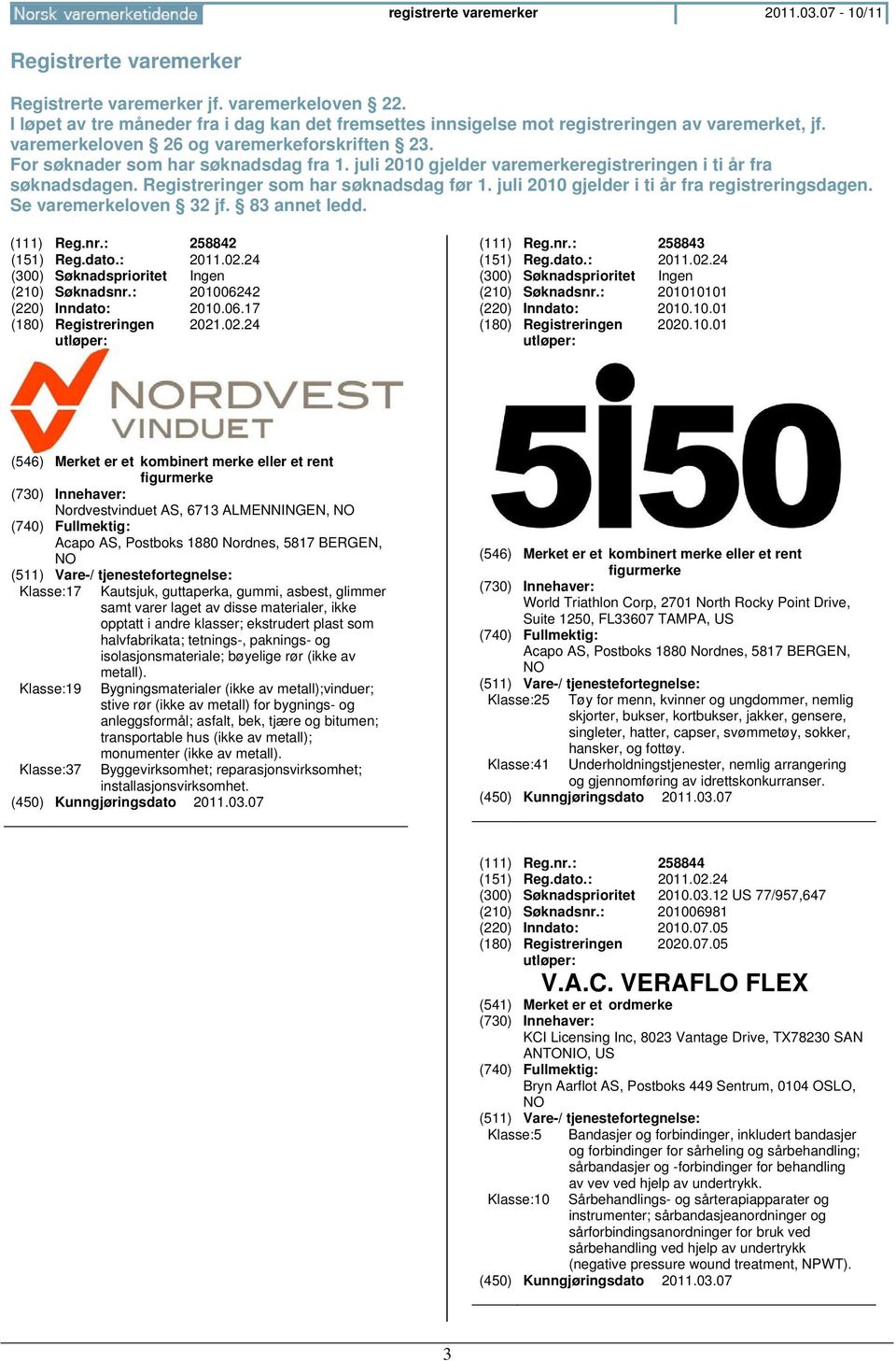 juli 2010 gjelder varemerkeregistreringen i ti år fra søknadsdagen. Registreringer som har søknadsdag før 1. juli 2010 gjelder i ti år fra registreringsdagen. Se varemerkeloven 32 jf. 83 annet ledd.