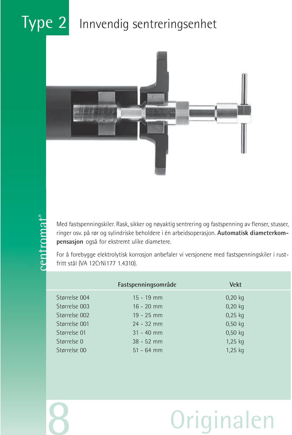 For å foreygge elektrolytisk korrosjon anefaler vi versjonene med fastspenningskiler i rustfritt stål (VA 12CrNi177 1.4310).