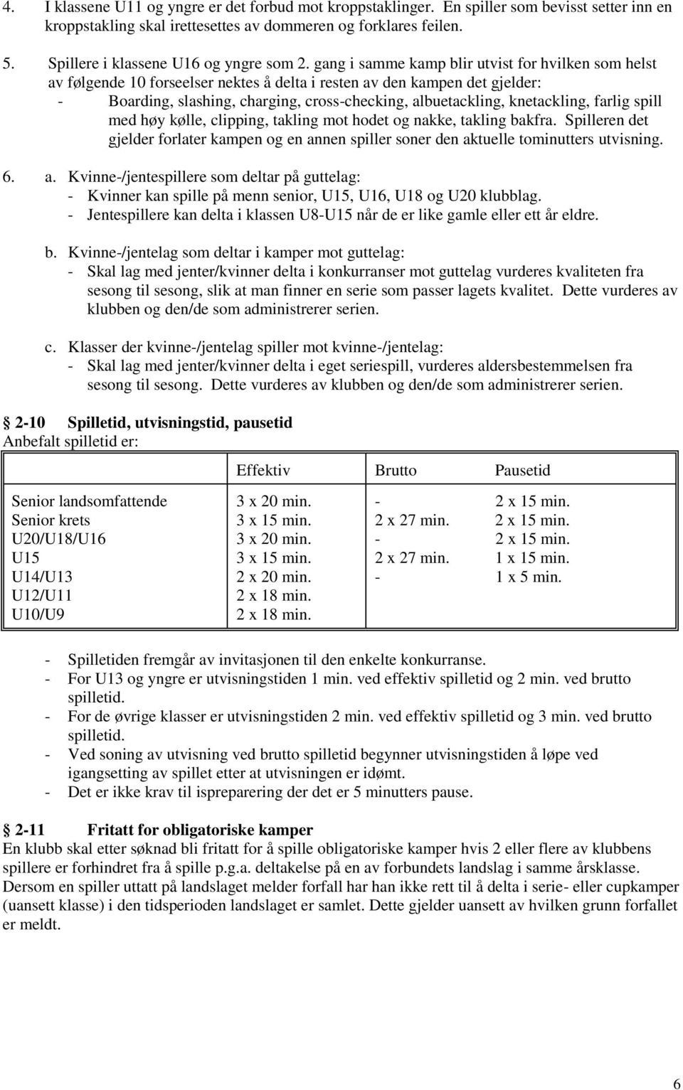 gang i samme kamp blir utvist for hvilken som helst av følgende 10 forseelser nektes å delta i resten av den kampen det gjelder: - Boarding, slashing, charging, cross-checking, albuetackling,