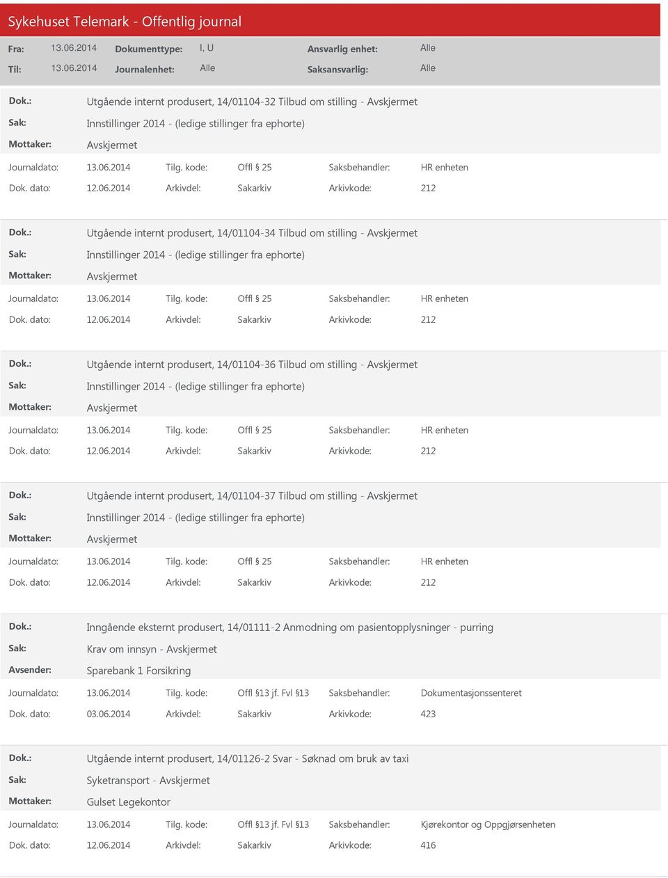 produsert, 14/01111-2 Anmodning om pasientopplysninger - purring Krav om innsyn - Sparebank 1 Forsikring Dokumentasjonssenteret Dok.