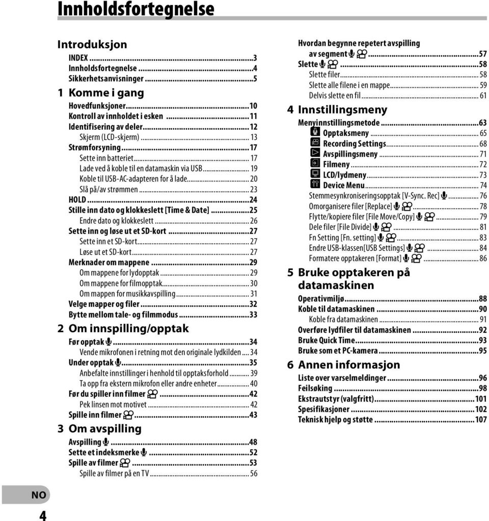 ..24 Stille inn dato og klokkeslett [Time & Date]...25 Endre dato og klokkeslett... 26 Sette inn og løse ut et SD-kort...27 Sette inn et SD-kort... 27 Løse ut et SD-kort... 27 Merknader om mappene.