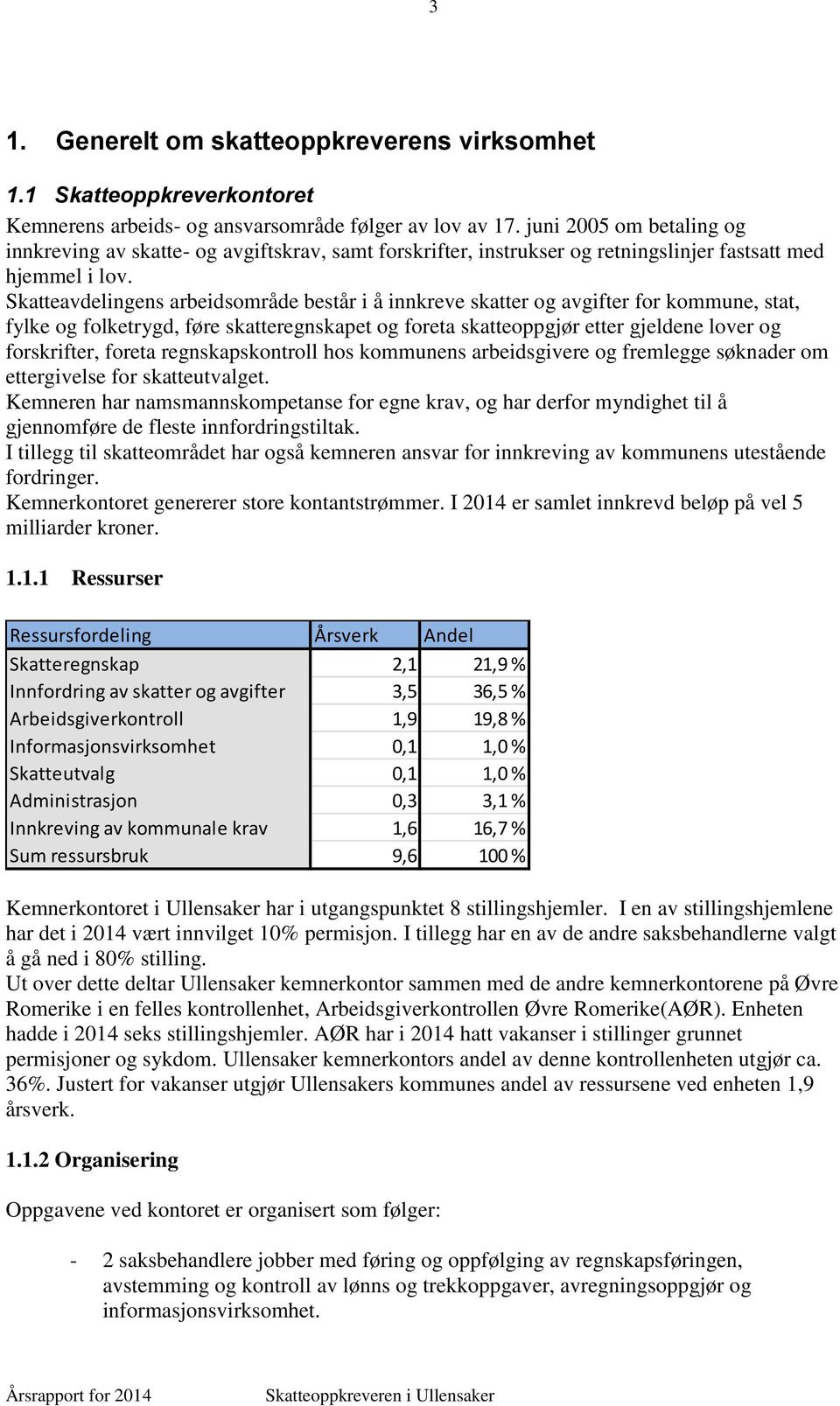 Skatteavdelingens arbeidsområde består i å innkreve skatter og avgifter for kommune, stat, fylke og folketrygd, føre skatteregnskapet og foreta skatteoppgjør etter gjeldene lover og forskrifter,