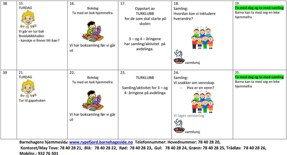 TURKLUBB Samling/aktivitet for 3 og 4- åringene på avdelinga 24. Vi snakker om vennskap - Hva er en venn? 25.