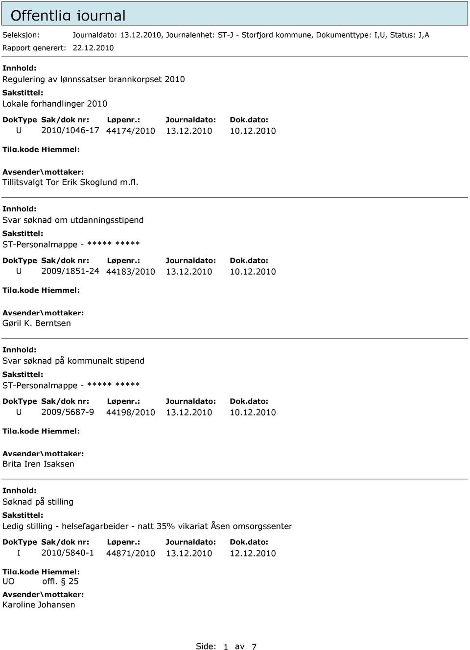 Skoglund m.fl. nnhold: Svar søknad om utdanningsstipend U 2009/1851-24 44183/2010 Gøril K.