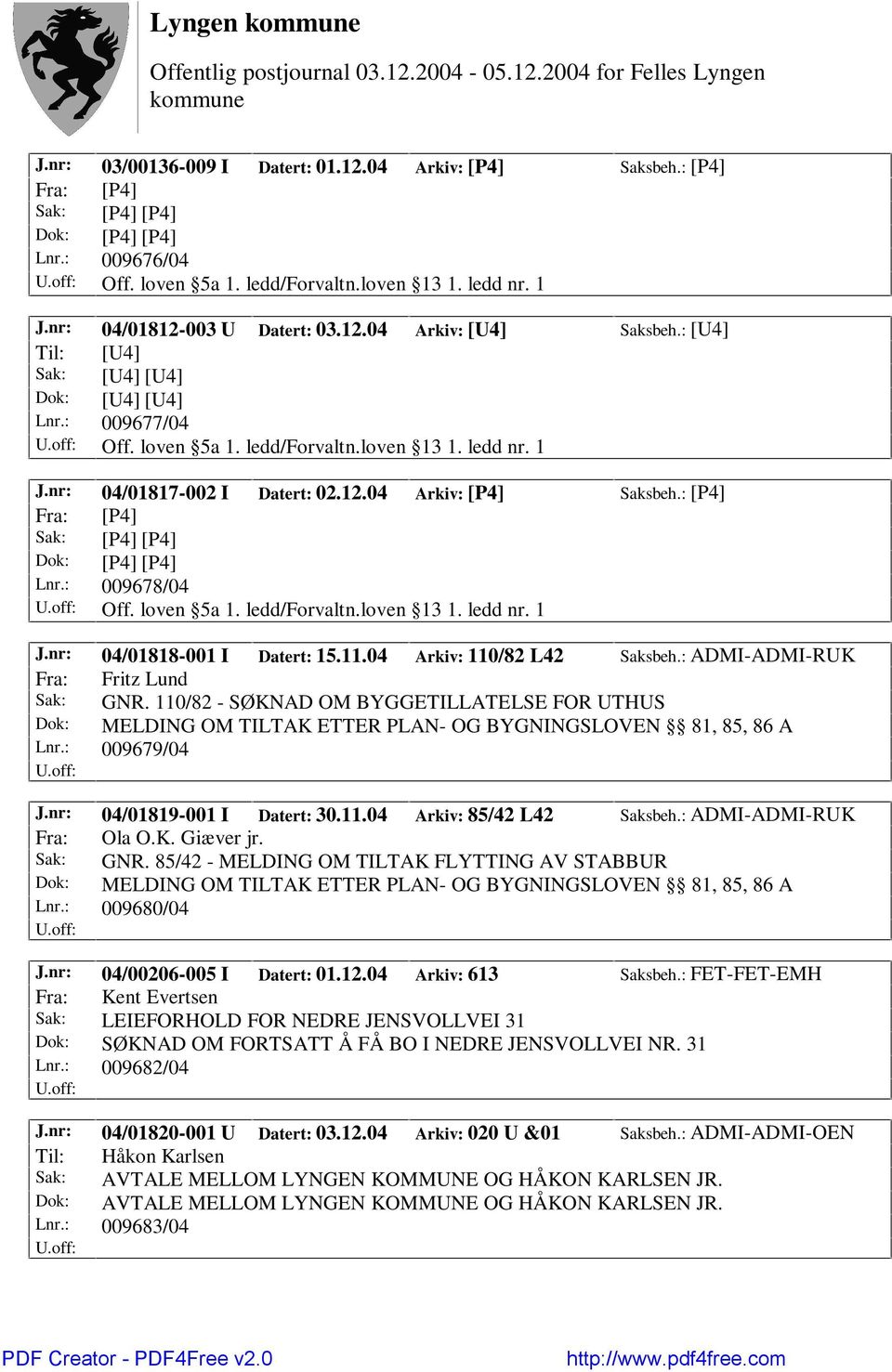 11.04 Arkiv: 110/82 L42 Saksbeh.: ADMI-ADMI-RUK Fra: Fritz Lund Sak: GNR. 110/82 - SØKNAD OM BYGGETILLATELSE FOR UTHUS Dok: MELDING OM TILTAK ETTER PLAN- OG BYGNINGSLOVEN 81, 85, 86 A Lnr.