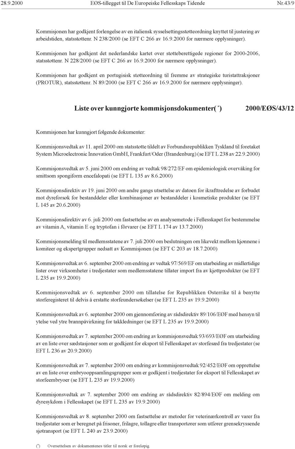 Kommisjonen har godkjent det nederlandske kartet over støtteberettigede regioner for 2000-2006, statsstøttenr. N 228/2000 (se EFT C 266 av 16.9.2000 for nærmere opplysninger).