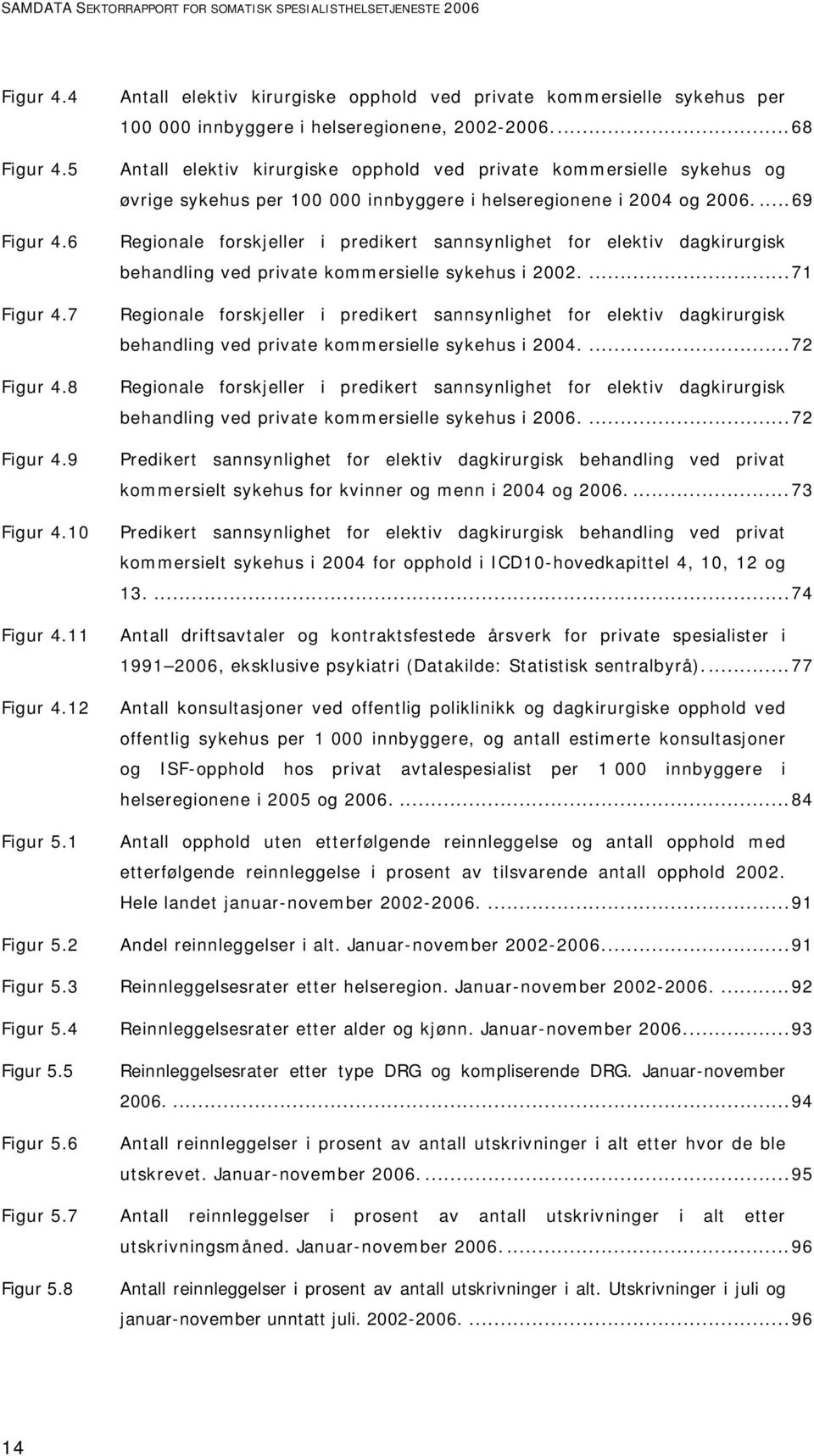 ..68 Antall elektiv kirurgiske opphold ved private kommersielle sykehus og øvrige sykehus per 100 000 innbyggere i helseregionene i 2004 og 2006.