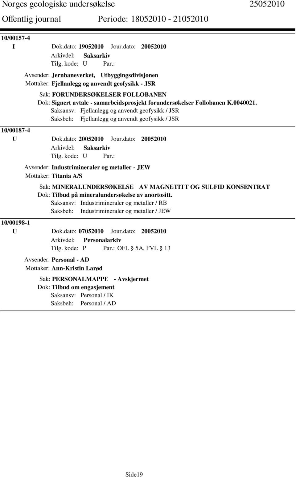 forundersøkelser Follobanen K.0040021. Saksansv: Fjellanlegg og anvendt geofysikk / JSR Saksbeh: Fjellanlegg og anvendt geofysikk / JSR 10/00187-4 U Dok.dato: 20052010 Jour.