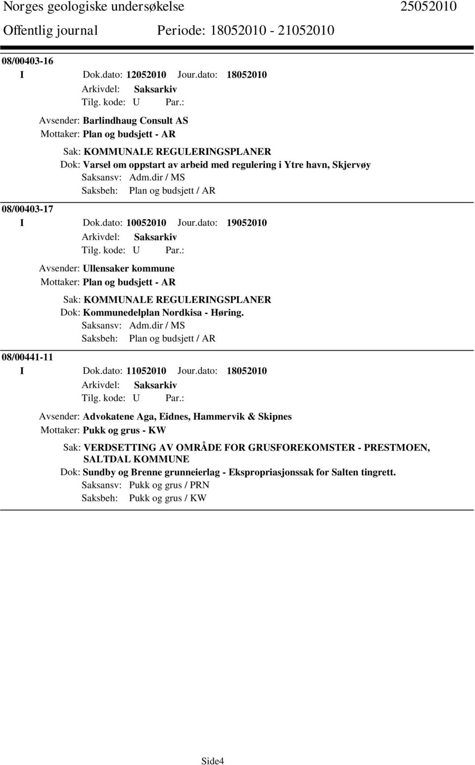 dir / MS Saksbeh: Plan og budsjett / AR 08/00403-17 I Dok.dato: 10052010 Jour.