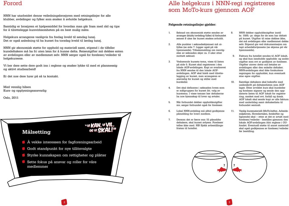 Helgekurs arrangeres vanligvis fra fredag kveld til søndag lunsj. Det er også anledning til ha kurset fra torsdag kveld til lørdag lunsj.