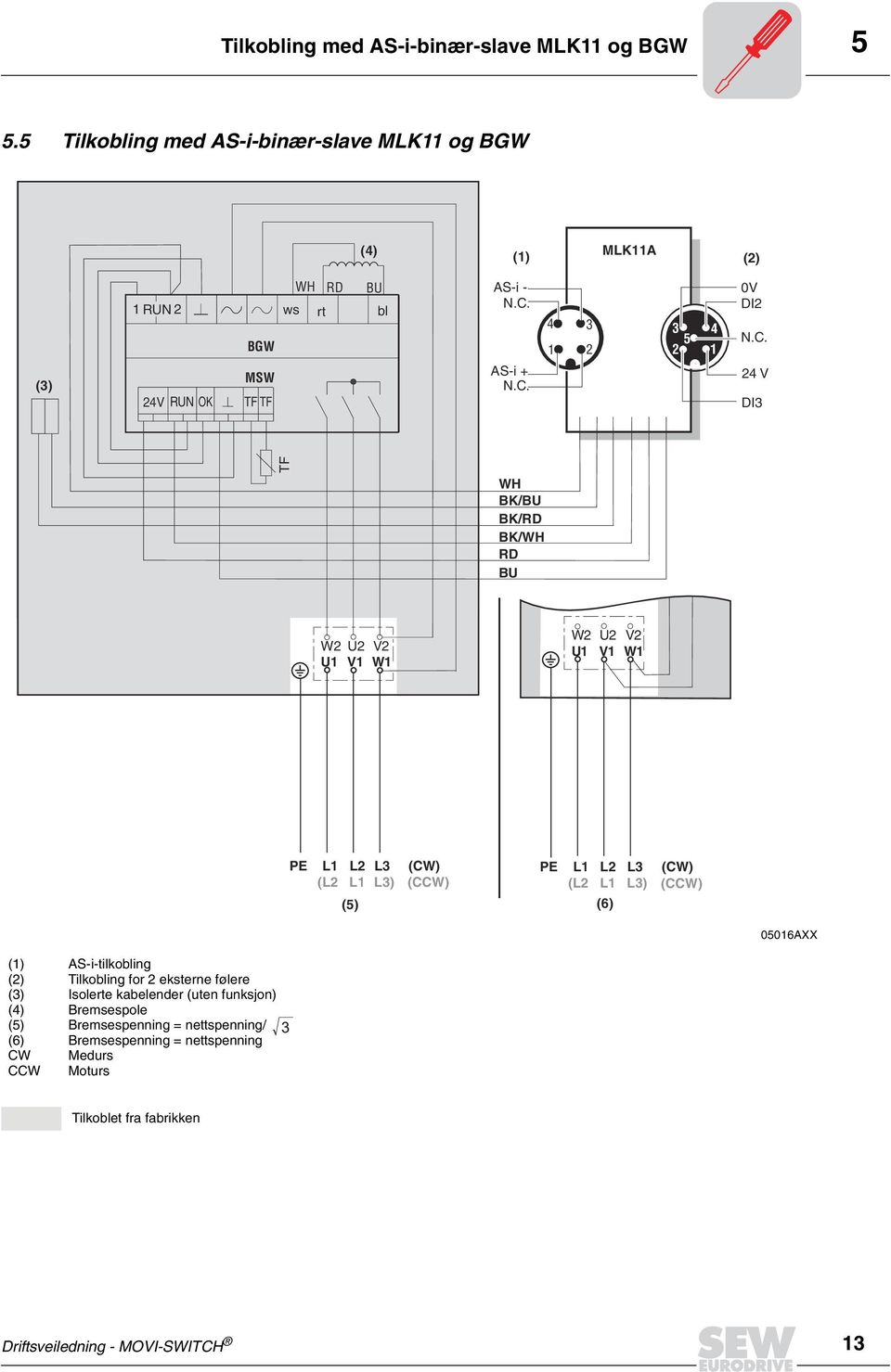 C. 4 V DI TF WH BK/BU BK/RD BK/WH RD BU W U V U1 V1 W1 W U V U1 V1 W1 PE L1 L L (CW) (L L1 L) (CCW) (5) (6) PE L1 L L (CW) (L L1 L) (CCW) 05016AXX (1)