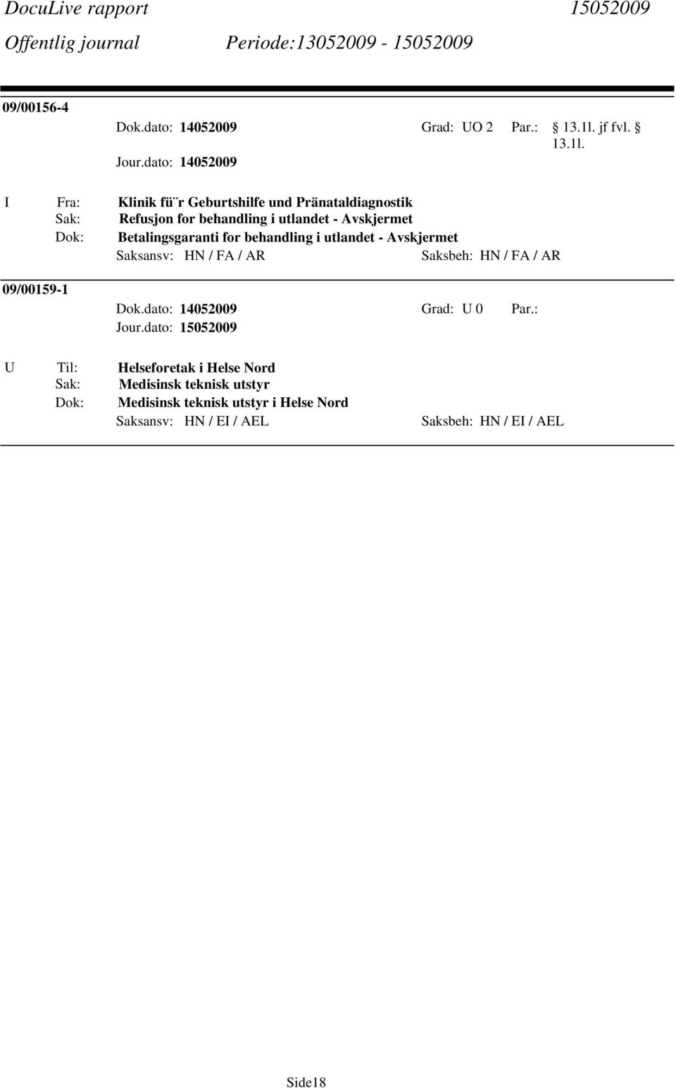 Betalingsgaranti for behandling i utlandet - Avskjermet Saksansv: HN / FA / AR 09/00159-1 Dok.