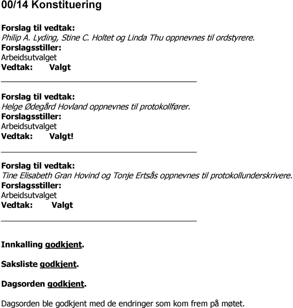 Tine Elisabeth Gran Hovind og Tonje Ertsås oppnevnes til protokollunderskrivere.