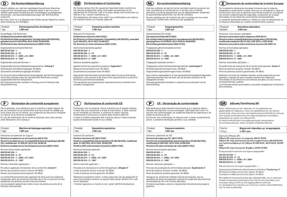 Bei einer nicht mit uns abgestimmten Änderung der Maschine verliert diese Erklärung ihre Gültigkeit.