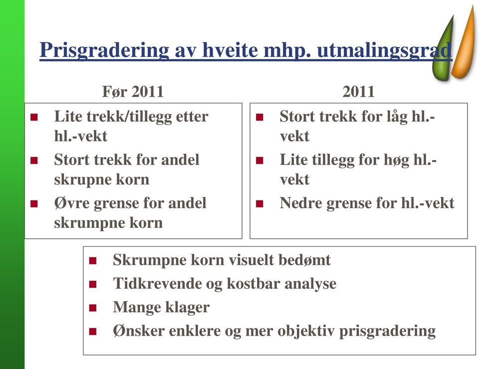 trekk for låg hl.- vekt Lite tillegg for høg hl.- vekt Nedre grense for hl.