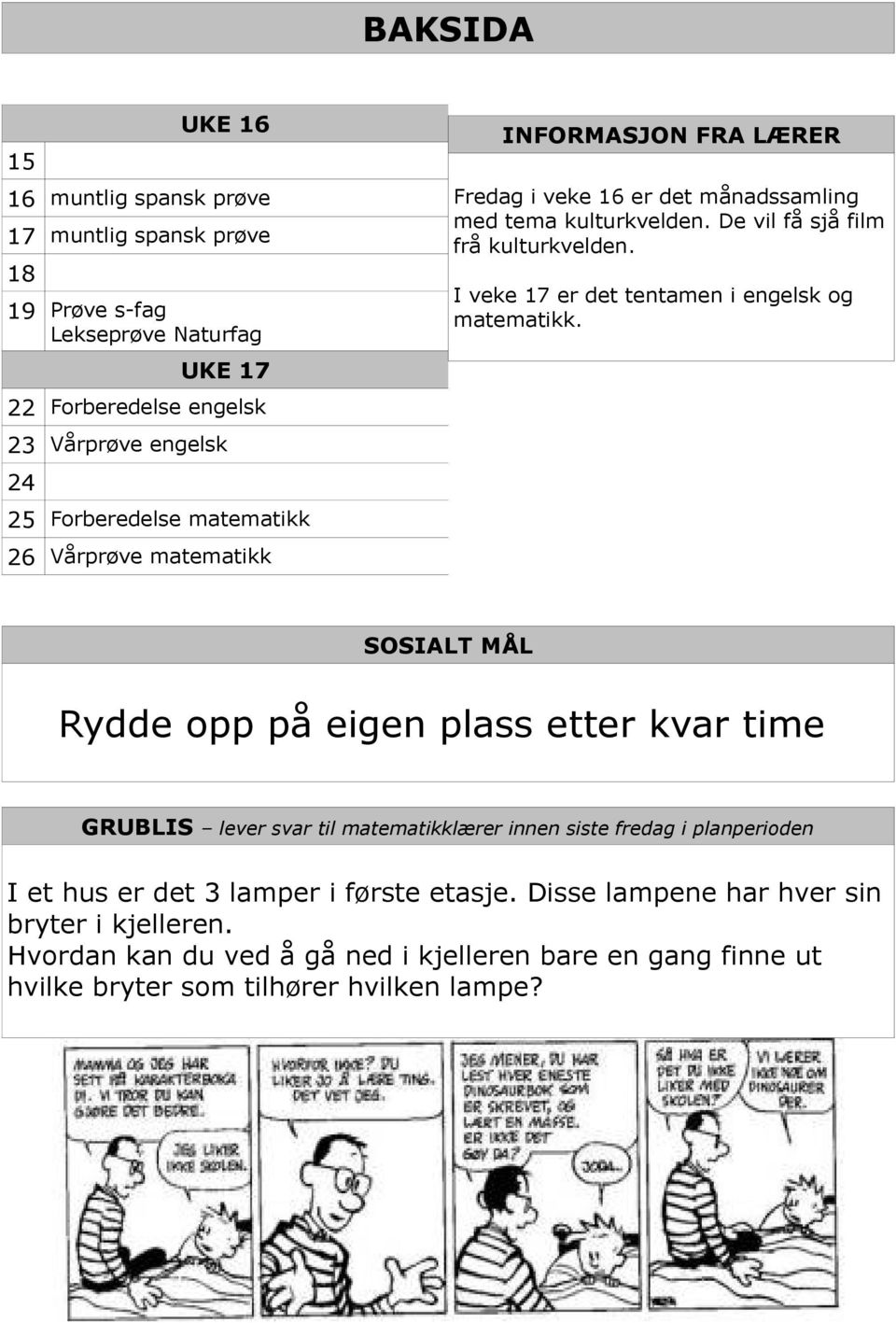 I veke 17 er det tentamen i engelsk og matematikk.