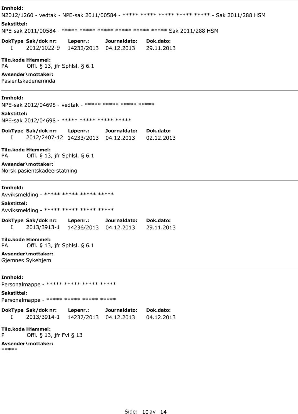 2013 NE-sak 2012/04698 - vedtak - NE-sak 2012/04698-2012/2407-12 14233/2013 Norsk