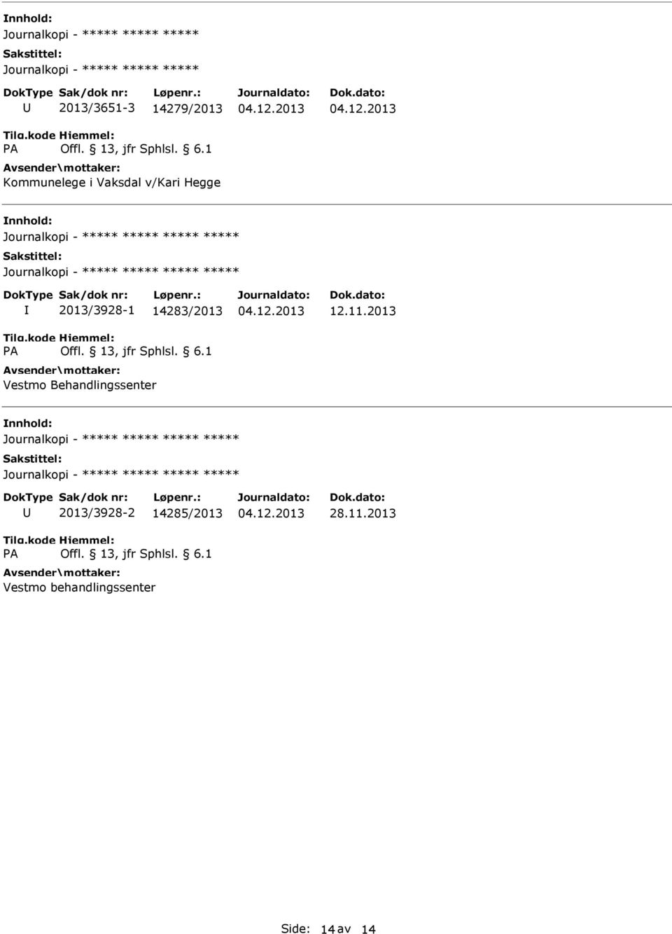 14283/2013 Vestmo Behandlingssenter 12.11.