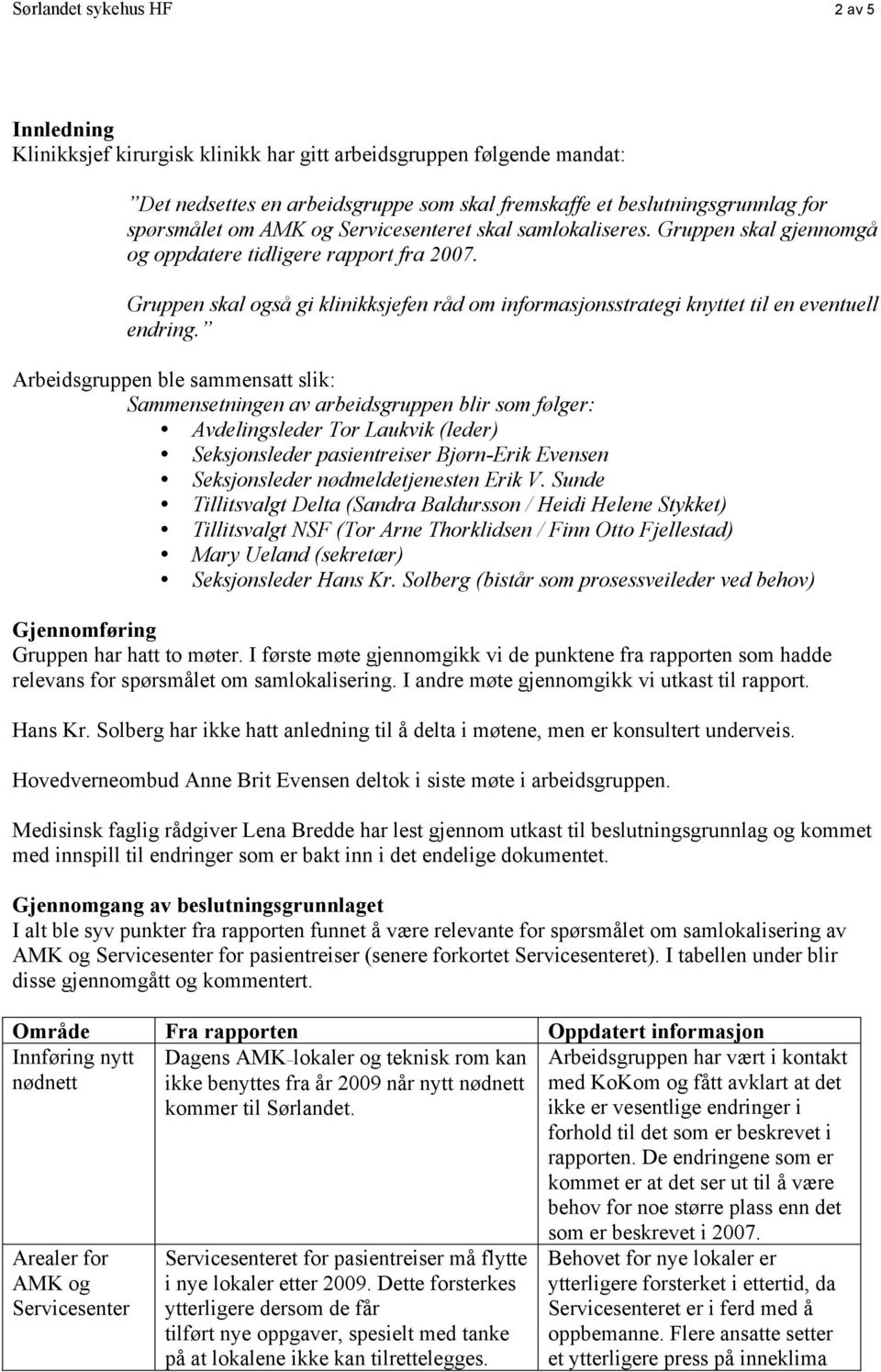 Gruppen skal også gi klinikksjefen råd om informasjonsstrategi knyttet til en eventuell endring.