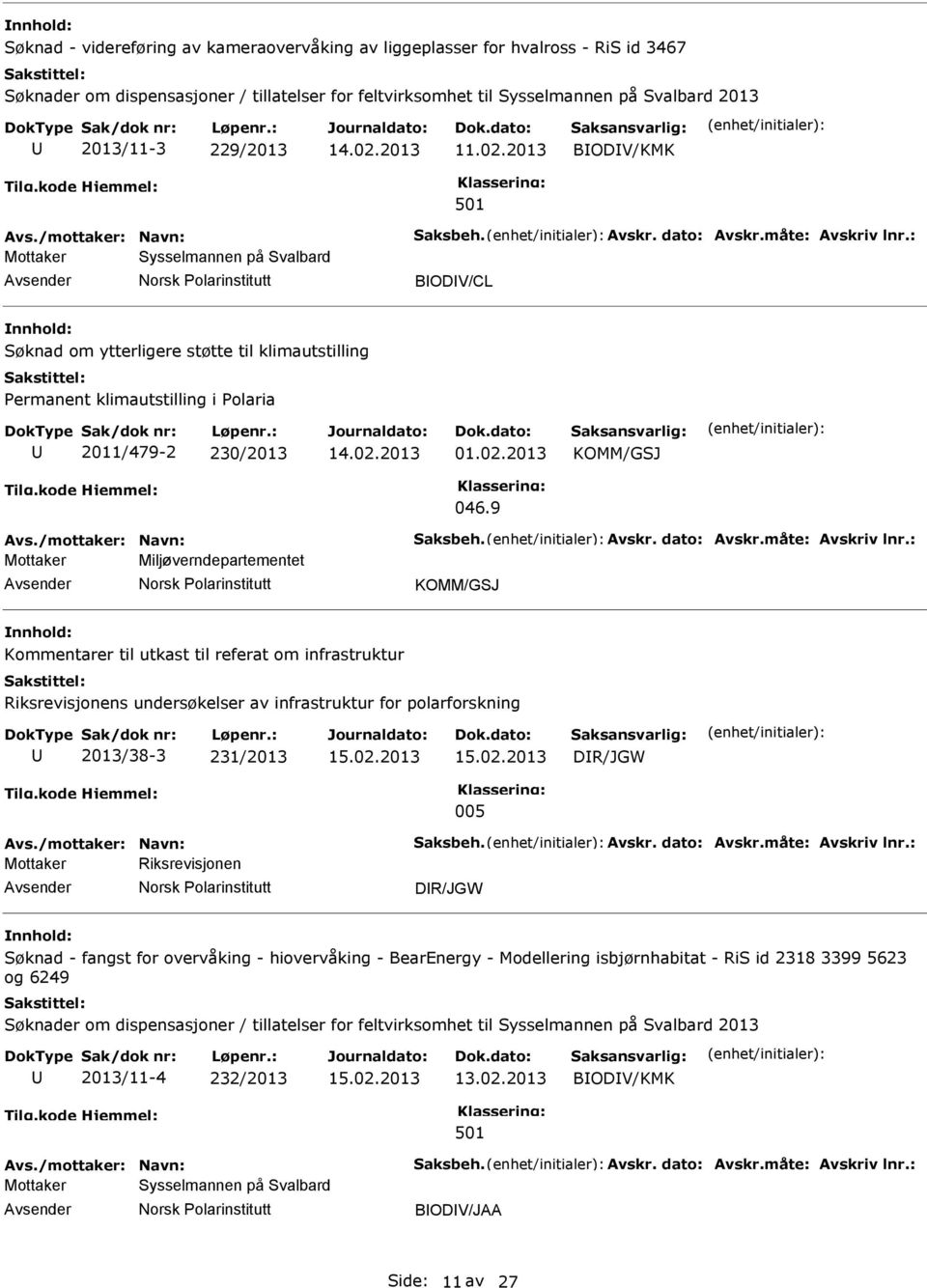 : Mottaker Sysselmannen på Svalbard BODV/CL Søknad om ytterligere støtte til klimautstilling ermanent klimautstilling i olaria 2011/479-2 230/2013 01.02.2013 KOMM/GSJ 046.9 Avs.