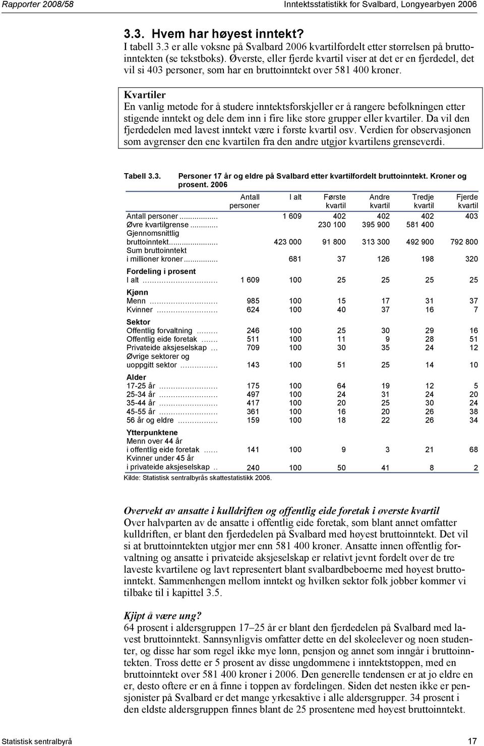 Øverste, eller fjerde kvartil viser at det er en fjerdedel, det vil si 403 personer, som har en bruttoinntekt over 581 400 kroner.