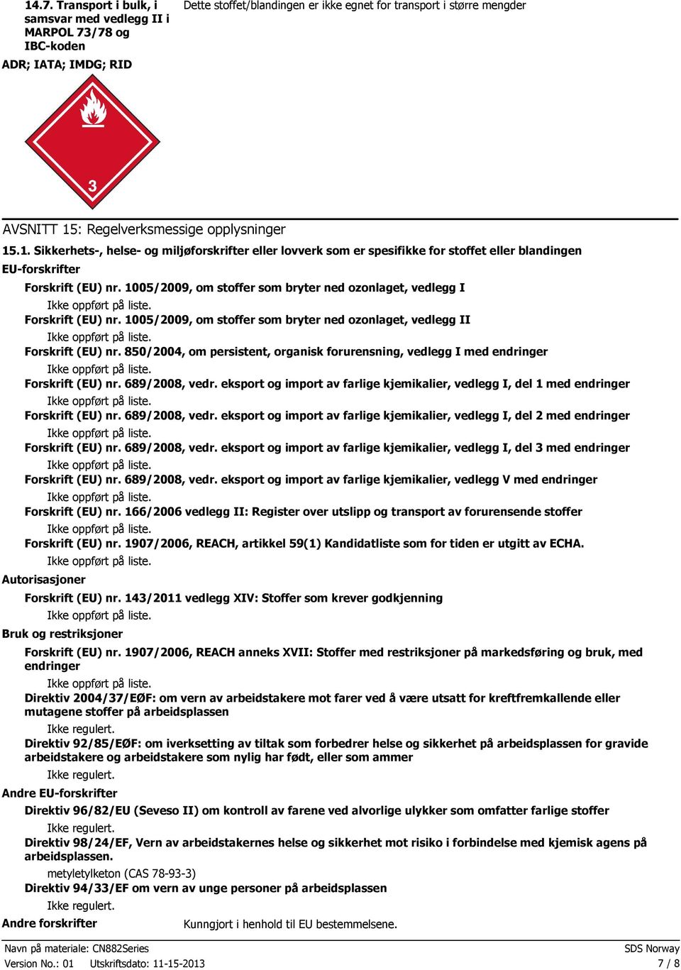 1005/2009, om stoffer som bryter ned ozonlaget, vedlegg I Forskrift (EU) nr. 1005/2009, om stoffer som bryter ned ozonlaget, vedlegg II Forskrift (EU) nr.